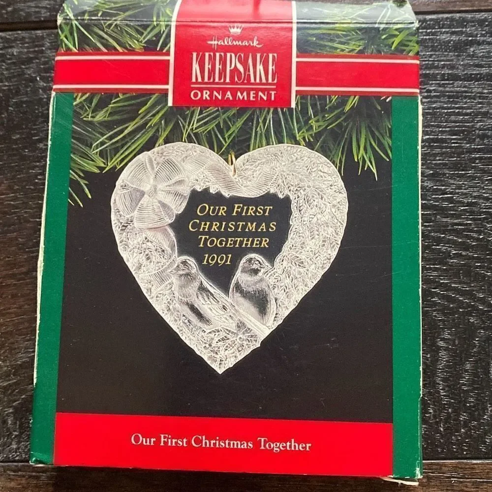 Vintage Hallmark keepsake 1991 our‎ first Christmas ornament clear heart